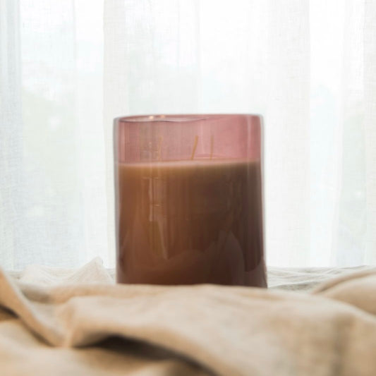 Velón de soya en vidrio soplado – Ámbar o Amatista